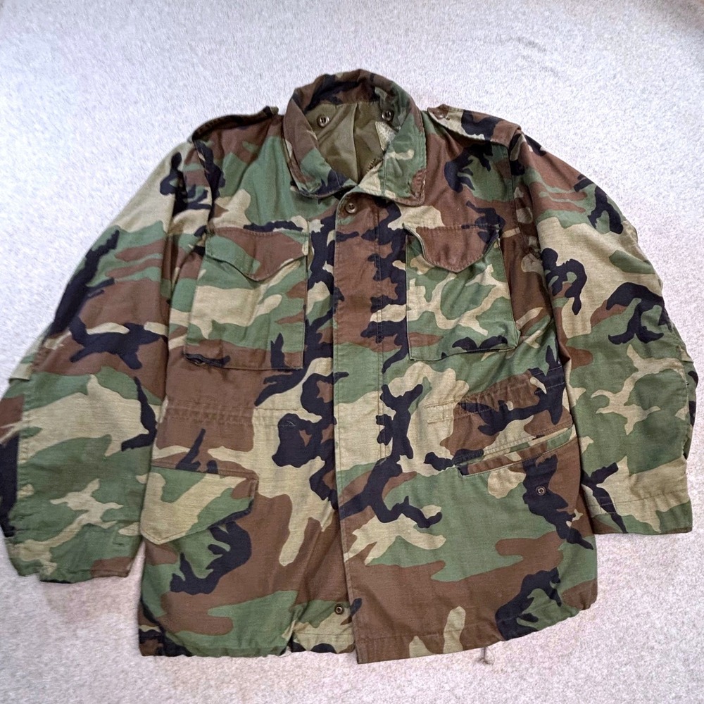 US Military M-65 Field‎ Jacket Mens Medium Regular Camo Woodland Combat Coat